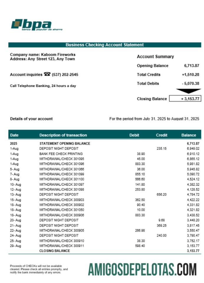 Cuba Banco Popular De Ahorro (BPA) Declaração da empresa em formato Word e PDF mostra